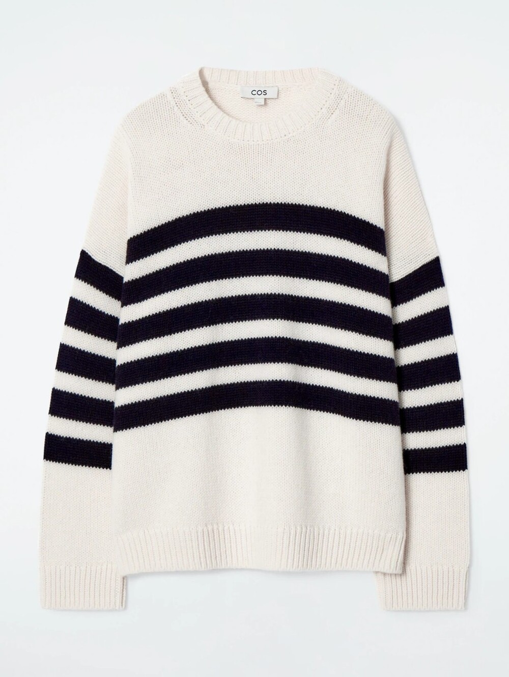 Cos Striped Wool Jumper Knit Sweater Ecru Striped M Medium
